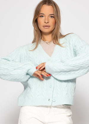 Cardigan with cable knit pattern - ice blue