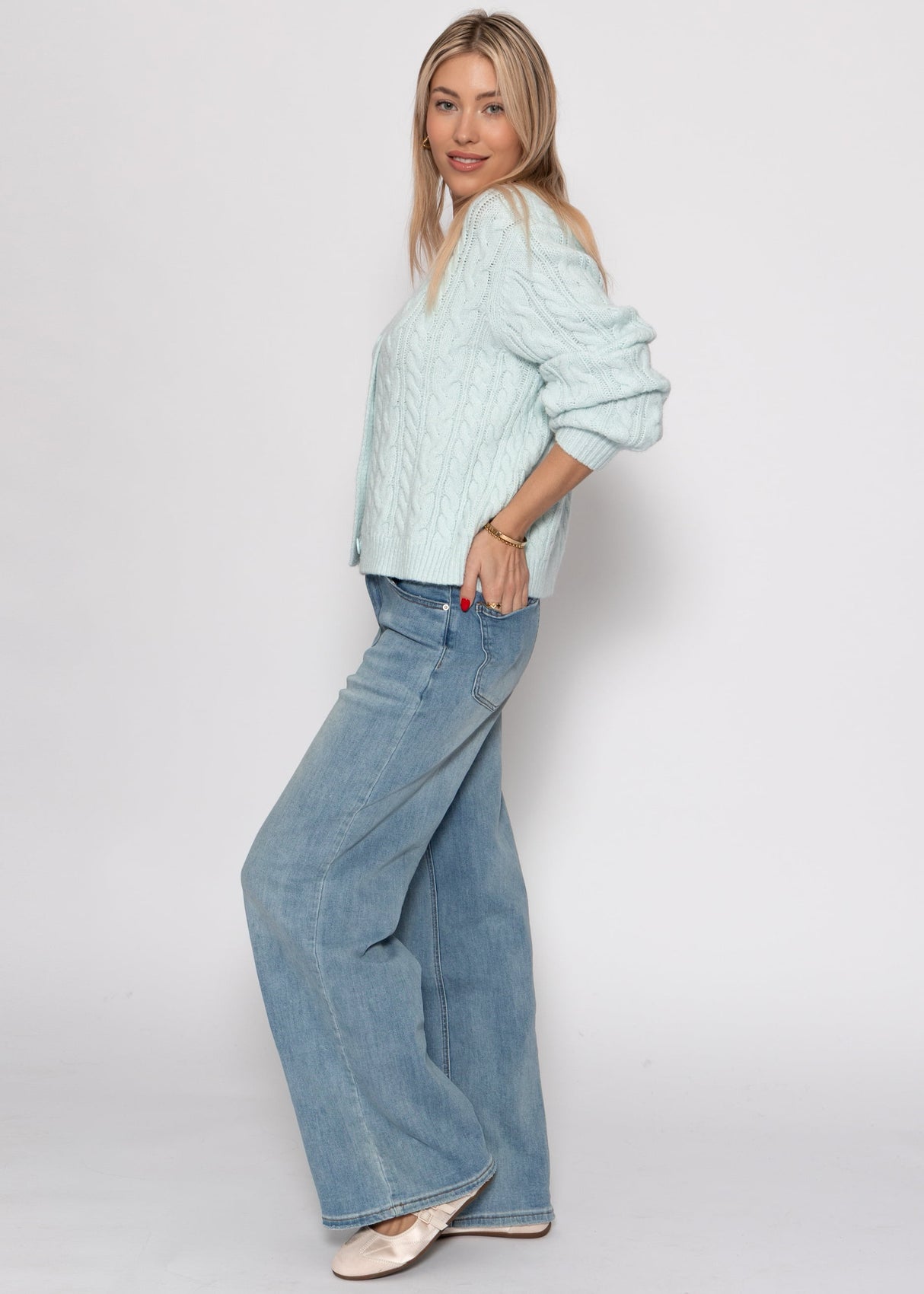 Cardigan with cable knit pattern - ice blue