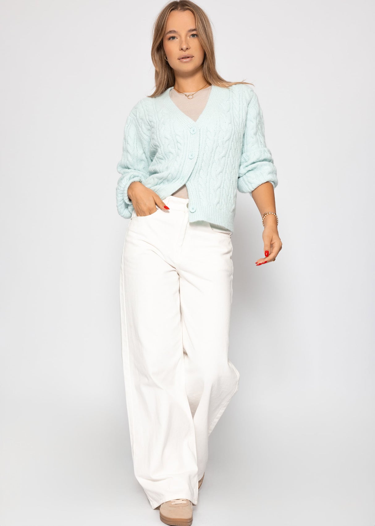 Cardigan with cable knit pattern - ice blue