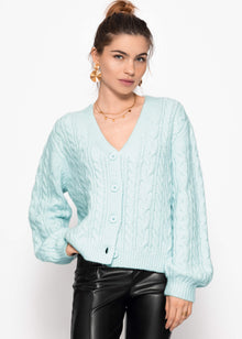 Strickjacke mit Zopfmuster - eisblau