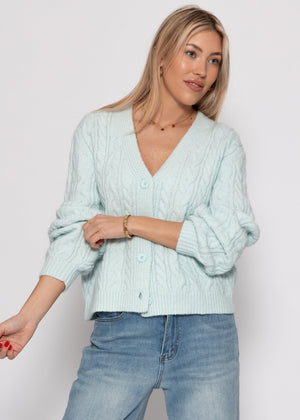 Cardigan with cable knit pattern - ice blue