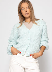 Cardigan with cable knit pattern - ice blue