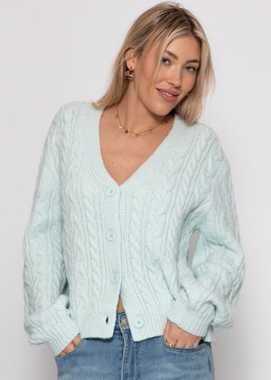 Cardigan with cable knit pattern - ice blue