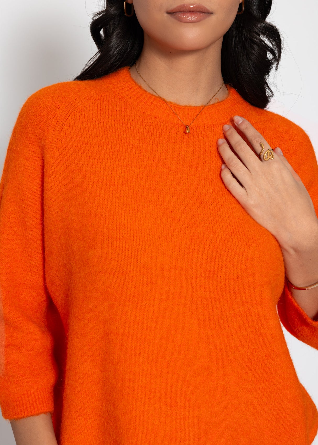 Strickpullover mit halblangen Ärmeln - orange