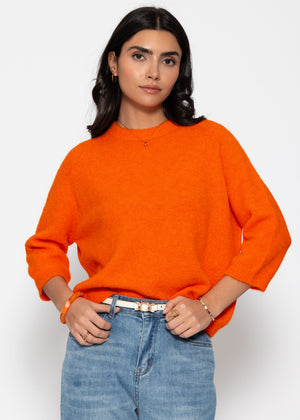 Strickpullover mit halblangen Ärmeln - orange