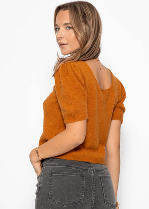 Strickoberteil mit Puffärmeln - cognac