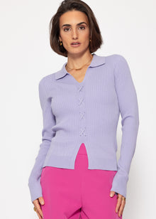 Knitted top with lace-up detail - lilac