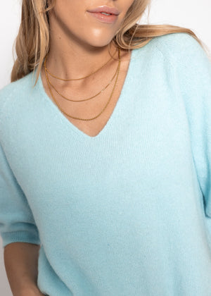 Strickoberteil mit V-Ausschnitt - hellblau