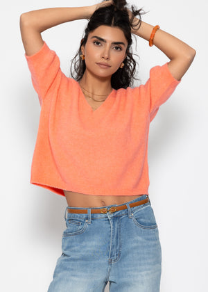 Strickoberteil mit V-Ausschnitt - koralle