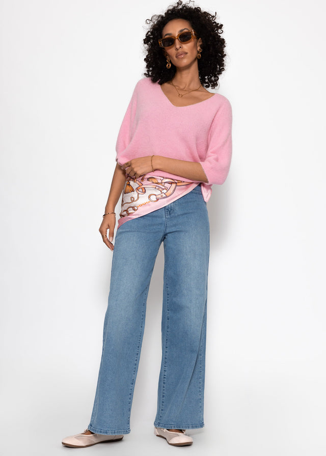 Knit top with V-neck - rose