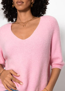 Strickoberteil mit V-Ausschnitt - rosa