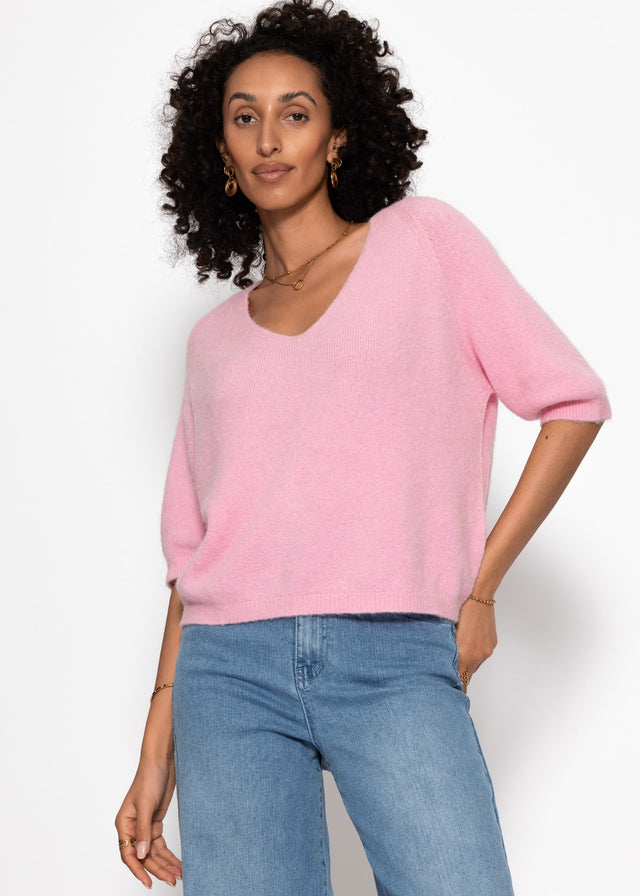 Knit top with V-neck - rose