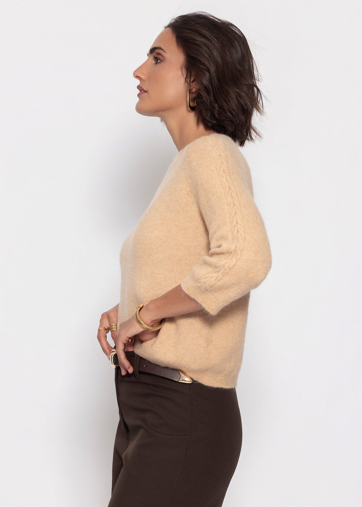 Strickoberteil mit Zopfmuster-Detail - beige