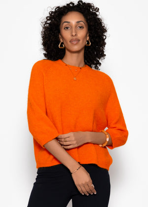 knitted sweater with half-length sleeves - orange