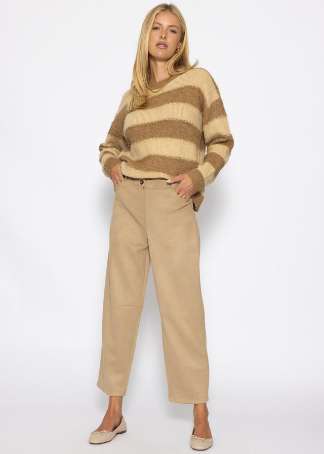Strickpullover mit Blockstreifen - camel-beige