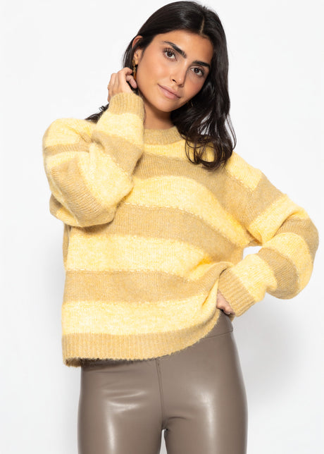 Strickpullover mit Blockstreifen - gelb-taupe