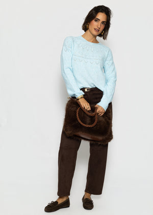 Strickpullover mit feinem Ajour-Norwegermuster- hellblau