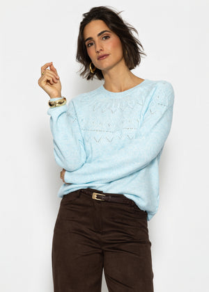 Strickpullover mit feinem Ajour-Norwegermuster- hellblau