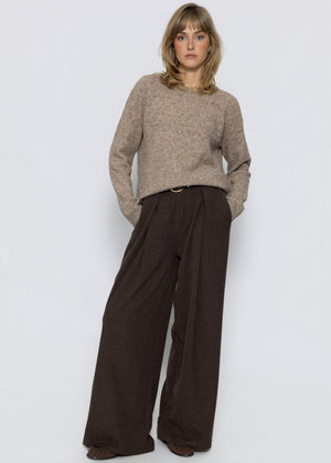 Strickpullover mit feinem Ajour-Norwegermuster- taupe