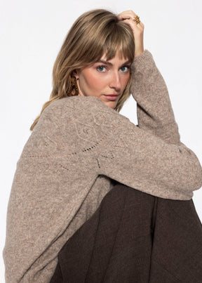 Strickpullover mit feinem Ajour-Norwegermuster- taupe