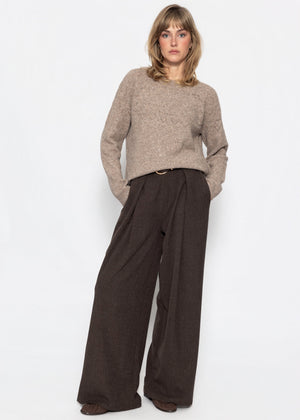 Strickpullover mit feinem Ajour-Norwegermuster- taupe