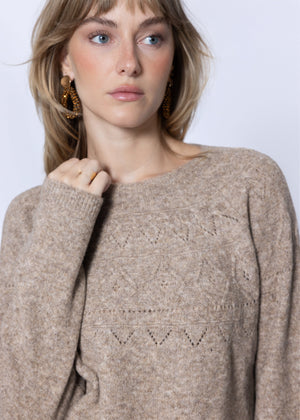 Strickpullover mit feinem Ajour-Norwegermuster- taupe