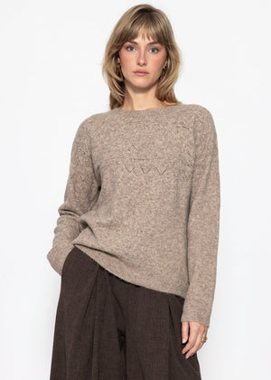 Strickpullover mit feinem Ajour-Norwegermuster- taupe