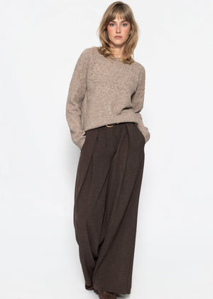 Strickpullover mit feinem Ajour-Norwegermuster- taupe
