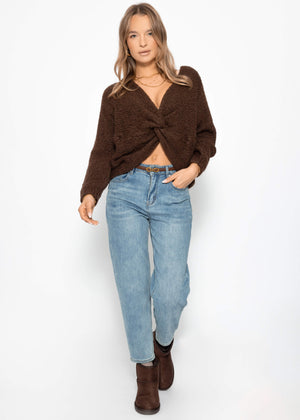 Knitted sweater with knot detail - brown