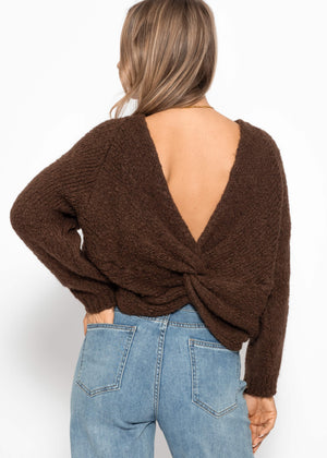 Knitted sweater with knot detail - brown