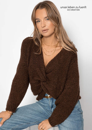 Knitted sweater with knot detail - brown