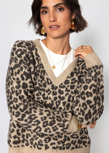 Strickpullover mit Leopardenmuster - braun-taupe