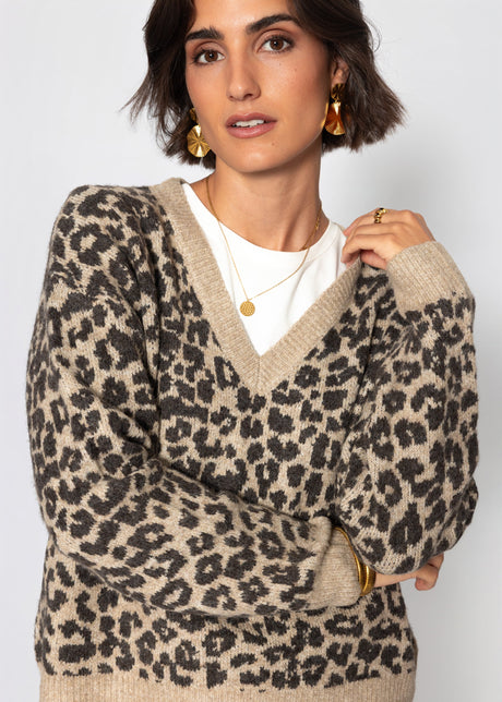 Strickpullover mit Leopardenmuster - braun-taupe by SASSYCLASSY