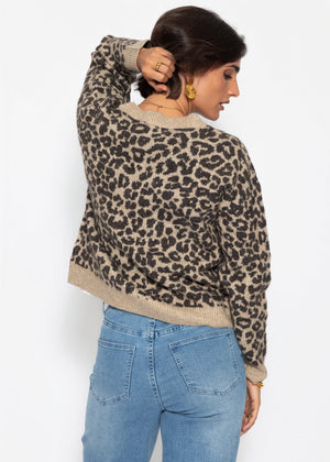 Strickpullover mit Leopardenmuster - braun-taupe