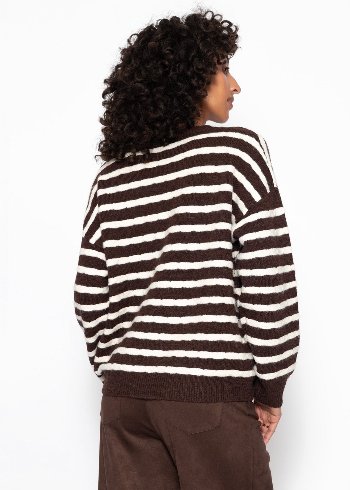Strickpullover mit Streifen-Design - braun-offwhite