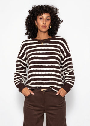 Strickpullover mit Streifen-Design - braun-offwhite