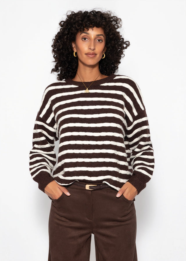 Strickpullover mit Streifen-Design - braun-offwhite