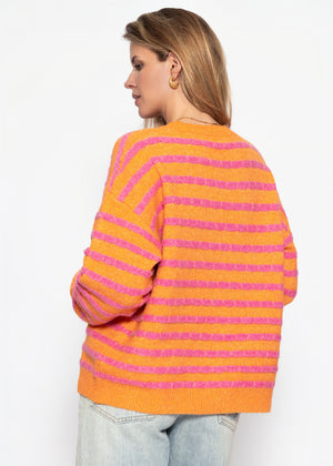 Strickpullover mit Streifen-Design - pink-orange