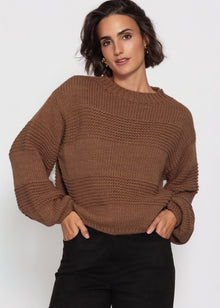 Strickpullover mit Strukturstreifen - camel