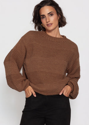 Strickpullover mit Strukturstreifen - camel