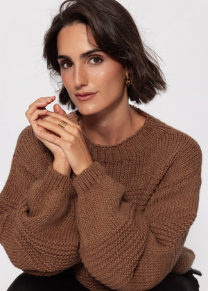 Strickpullover mit Strukturstreifen - camel