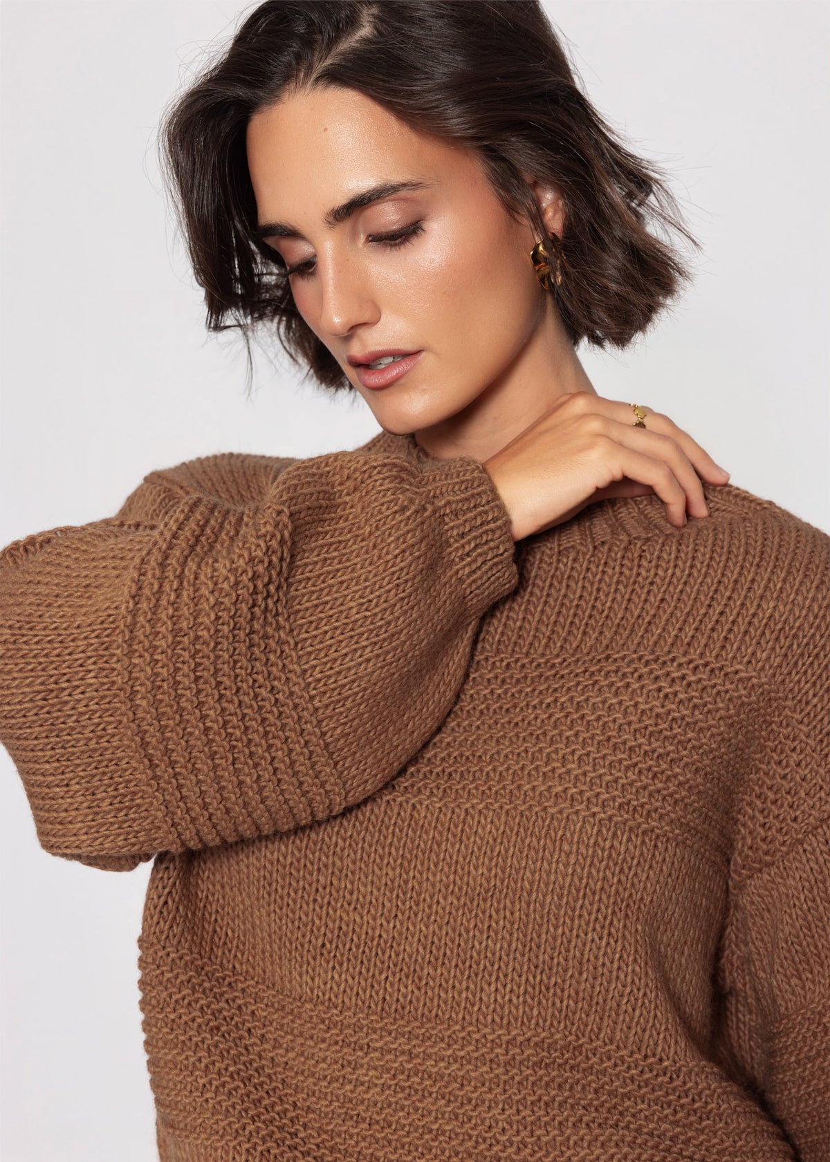 Strickpullover mit Strukturstreifen - camel