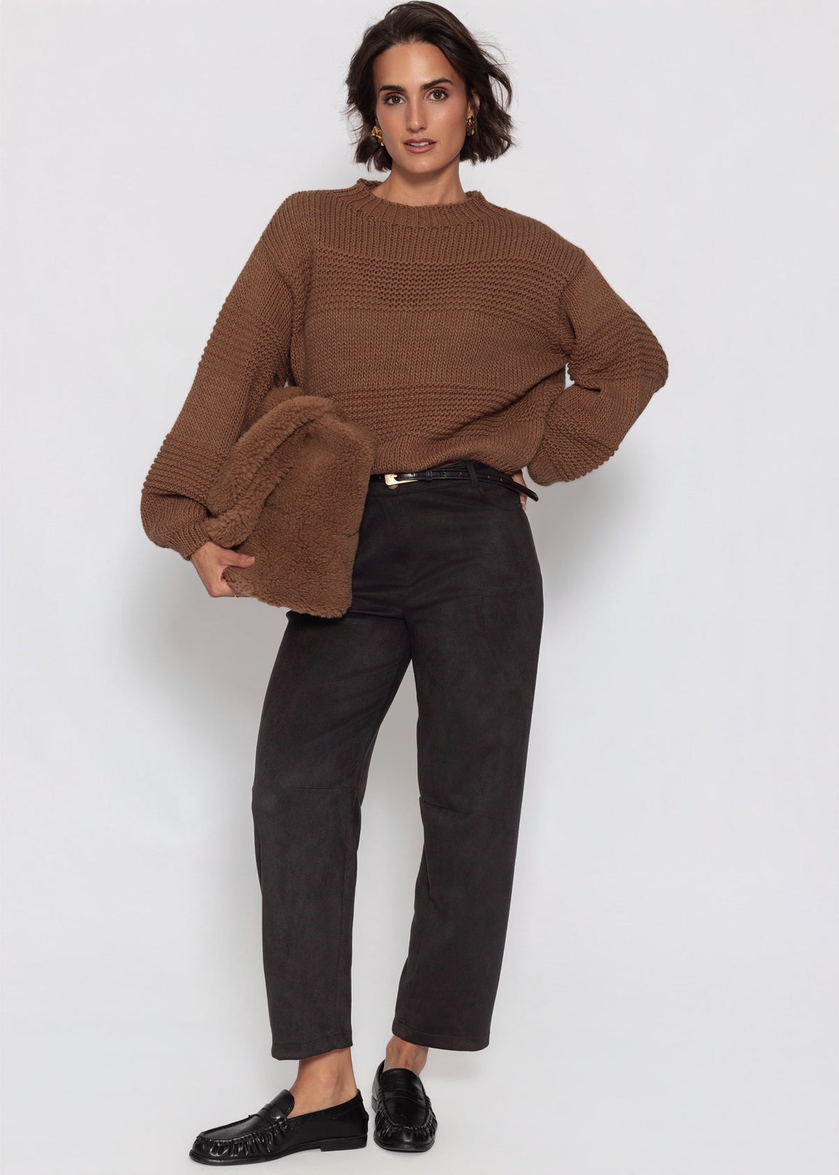 Strickpullover mit Strukturstreifen - camel