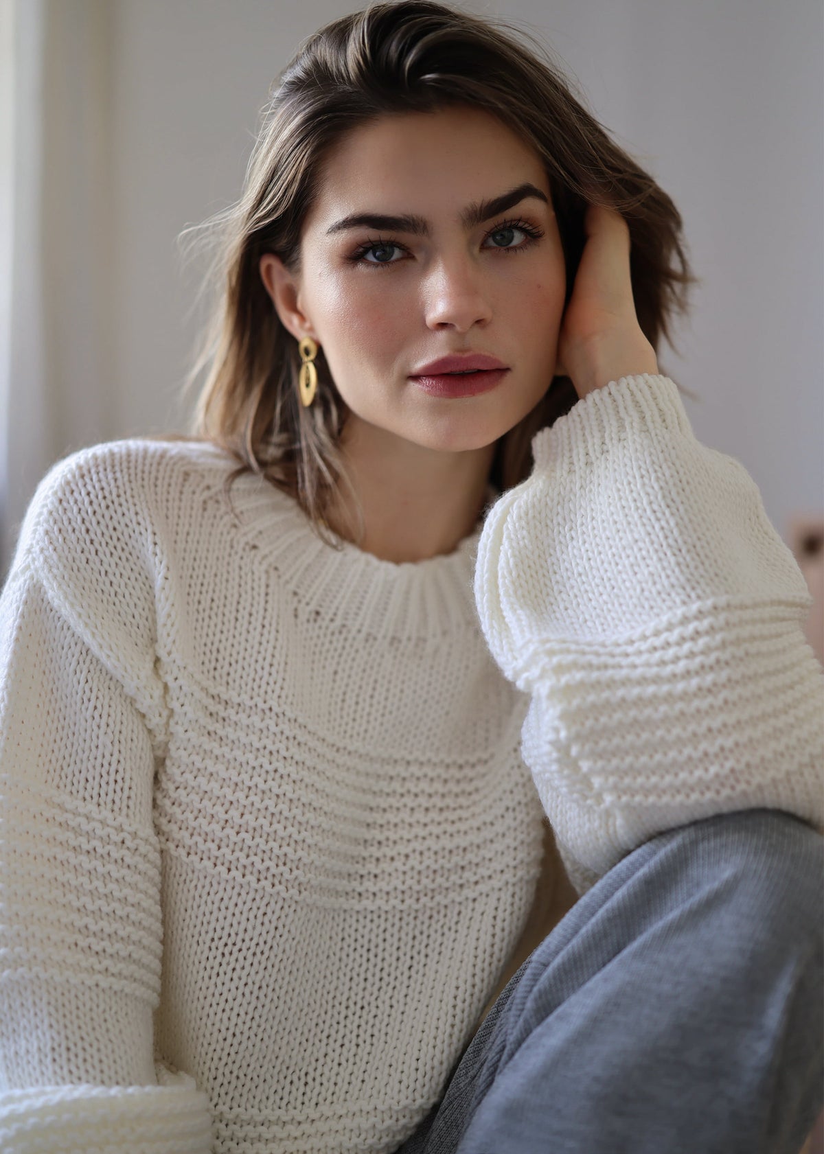 Strickpullover mit Strukturstreifen - offwhite