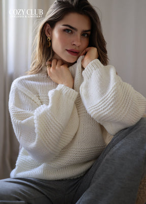 Strickpullover mit Strukturstreifen - offwhite