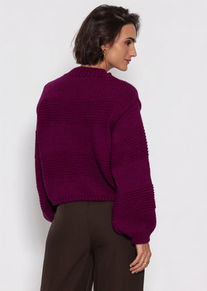 Strickpullover mit Strukturstreifen - plum