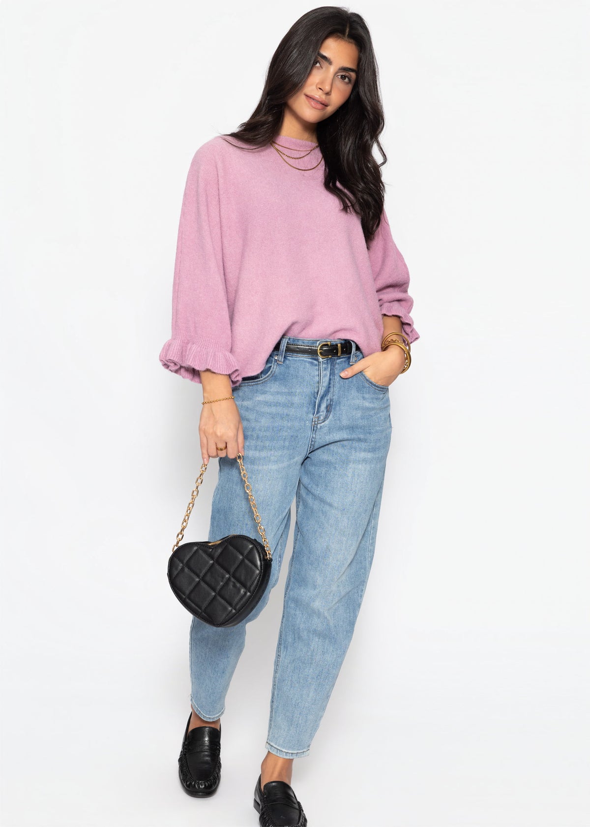 Oversize Pullover mit U-Boot Ausschnitt - altrosa