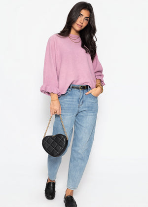 Oversize Pullover mit U-Boot Ausschnitt - altrosa