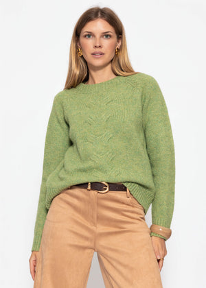 Knit jumper with cable pattern - green