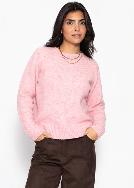 Strickpullover mit Zopfmuster - rosa von SASSYCLASSY